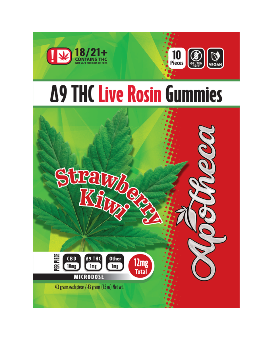 Apotheca D9 Live Rosin Gummies - 1mg - 10pc - Strawberry Kiwi | Apotheca.org for FREE SHIPPING!*